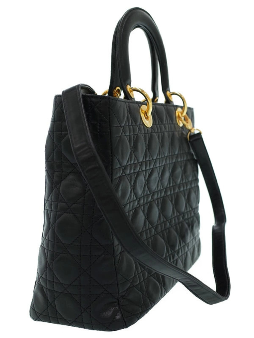 Dior Christian Bag Lambskin Cannage Lady Black Quilted Black
